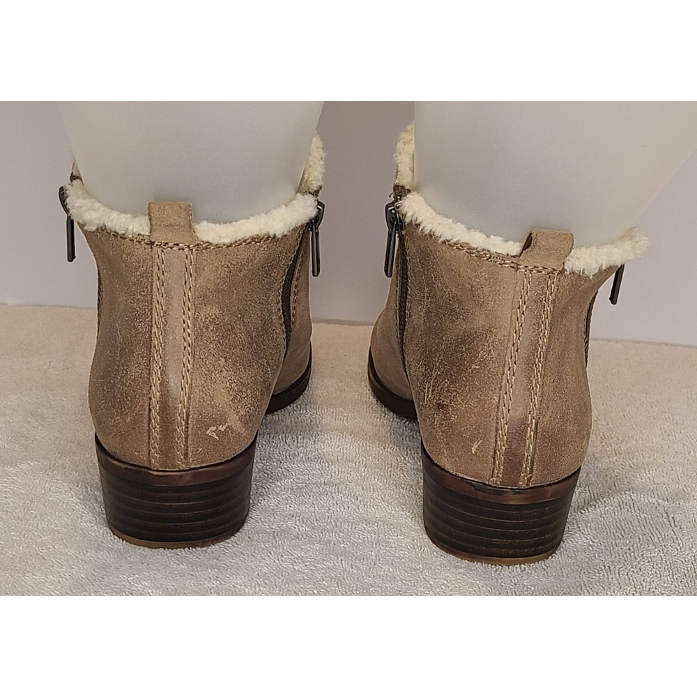 Lucky Brand Ankle Boots Women's 9.5 Brown Leather Shearling Trim Zip-Up Shoes - Picture 4 of 9